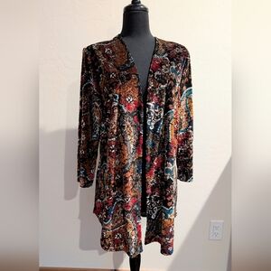Slinky Brand Women's Velvety Soft Paisley Multi Color Open Front Cardigan Size L